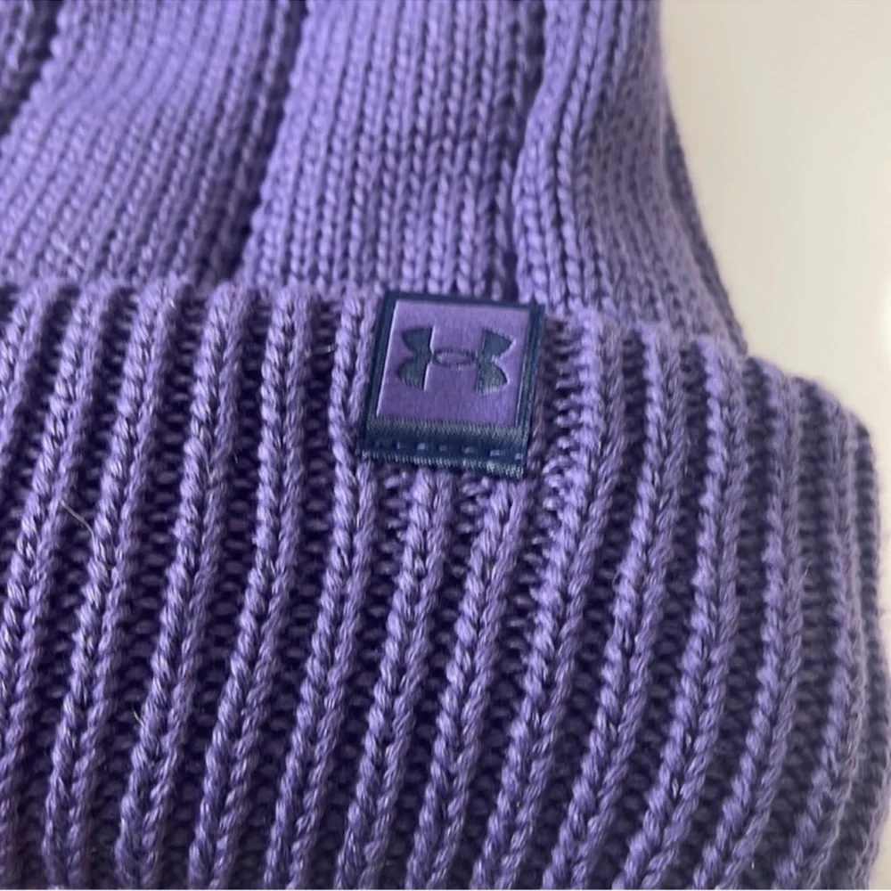 Under Armour UA Coldgear Infrared Around Town Beanie Hat with Pom Purple